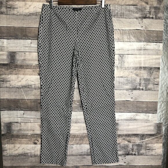 FOXCROFT Black White Print Chino Washable Stretch Side Zipper Pants Size 8 - Picture 1 of 10